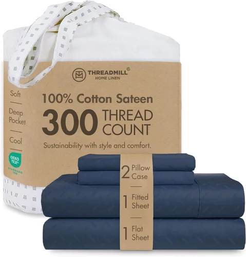 Vista 35 de Threadmill Juego de sábanas de algodón Twin Sábanas 100% algodón para cama tamaño Twin Juego de sábanas de satén jacquard damasco con bolsillo