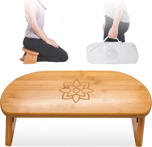 Vista 8 de Mindful Modern Banco de meditación plegable – Taburete arrodillado de bambú con bisagras magnéticas de bloqueo, silla Seiza de oración con almohada