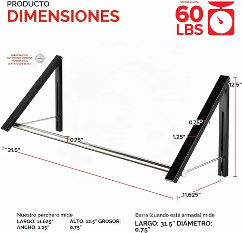 Vista 2 de Doble Perchero Plegable para Ropa con Barra Extensible, Perchero Retráctil Montado en Pared para Secador de Ropa, Barra de Secado Colgante, Pequeños