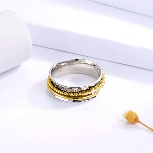 Vista 4 de Anillo de cruz para mujer, plata de ley 925, anillos giratorios de banda ancha martillada