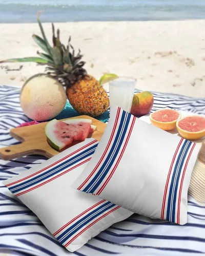 Vista 3 de Outdoor Waterproof Throw Pillow Cover American Independence Day Decorative Pillows Cushion Covers Blue Red White Stripes 2 Pack Pillow Cases for