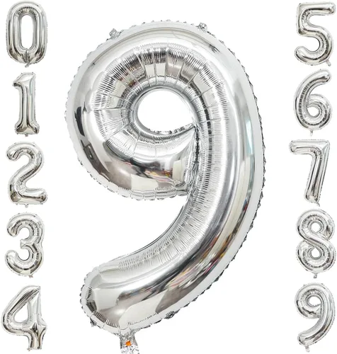 Vista 11 de Globos de 0 números plateados 0 globos de número 40 pulgadas número 0 globos de aluminio Mylar