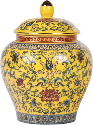 Vista 13 de Tarro clásico de jengibre esmaltado, hecho a mano, diseños inspirados en la dinastía Yuan y Ming, motivos florales de colores vibrantes en jarrón