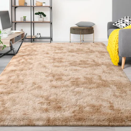 Vista 9 de FlyDOIT Alfombras grandes para sala de estar, 4 x 6 pies alfombra peluda beige con efecto tie-dye, alfombras mullidas suaves, alfombras peludas