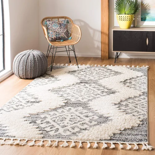 Vista 24 de SAFAVIEH - Alfombra de acento de la colección de borlas marroquíes Shag - 2'3" x 4', marfil y marrón, estilo bohemio, no suelta pelo y de fácil