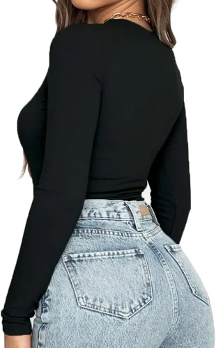 Vista 3 de Allchic Body de manga larga para mujer cuello redondo overol sexy