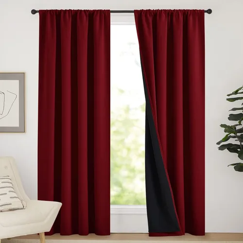 Vista 80 de NICETOWN Biscotti Beige 100% Cortinas opacas de 45" de largo para cocina, bolsillo con varilla para sótano completamente opaco, cortinas térmicas