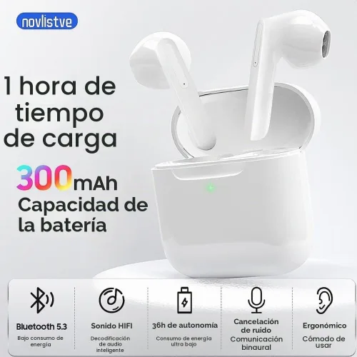 Vista 2 de Auriculares inalámbricos Bluetooth 36H Bluetooth 5.0 con funda de carga inalámbrica, IPX6 Auriculares intraurales impermeables con control táctil