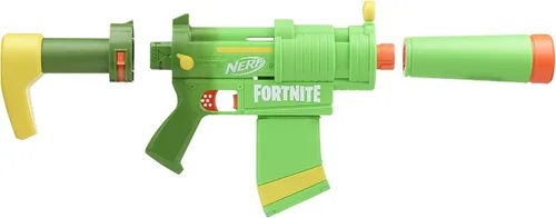 Vista 7 de Lanzador Nerf Fortnite SMG-Zesty, 10 dardos Nerf Elite, clip de 10 dardos, culata y cañón removibles, regalos de Fortnite para niños y niñas