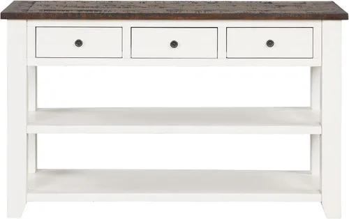 Vista 3 de RuiSiSi Mesa consola de 48 pulgadas con 3 cajones y 2 estantes, mesa de sofá de madera de granja para sala de estar, entrada, pasillo, color blanco