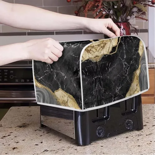 Vista 3 de JEOCODY Fundas para horno tostador para cocina, 2 rebanadas retro con estampado de mármol negro, cubierta antipolvo, lavable e impermeable