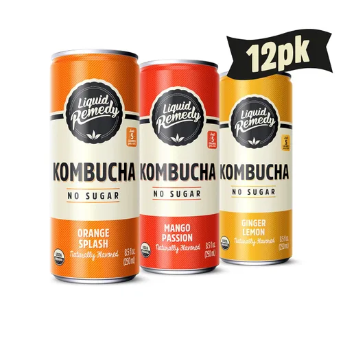 Vista 8 de Liquid Remedy Kombucha - Bebida orgánica sin azúcar, baja en calorías, té probiótico para la salud intestinal, paquete variado de favoritos
