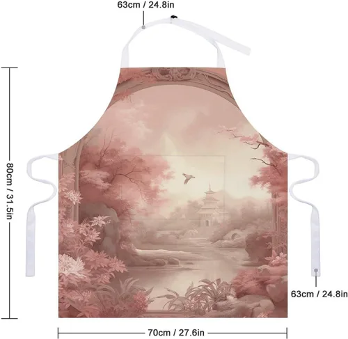 Vista 2 de MUSM Apron for Adults - 27.6 X 31.5 Inch, Heavy-Duty Polyester Aprons with Two Large Pockets, Waterproof Retro Peach Flowers Kitchen Apron for