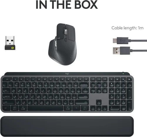 Vista 9 de Logitech MX Keys S Combo - Teclado y ratón inalámbrico de alto rendimiento con reposa muñeca, iluminación personalizable, desplazamiento rápido