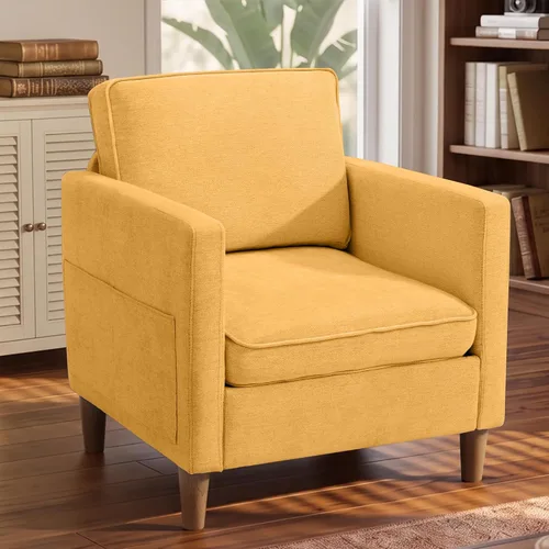 Vista 16 de Kingfun Juego de 2 sillas decorativas, sillas de sala de estar, sillón de lectura de mediados de siglo, felpilla con pie de madera maciza