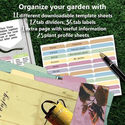 Vista 3 de Diario de jardín, carpeta de página completa de 3 anillos de 8.5 x 11 pulgadas. Kit organizador de paquetes de semillas, planificador perfecto