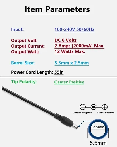 Vista 3 de Fuente de alimentación de 6V DC 2A, cable adaptador de corriente DC6V 0.2 x