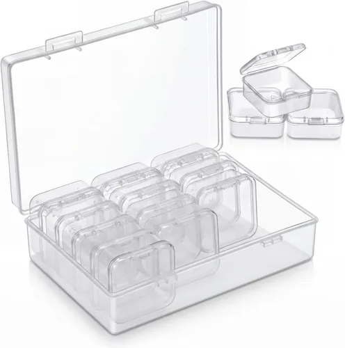Vista 7 de Caja organizadora de plástico transparente de 12 piezas con pestillo de cierre hermético, mini contenedores de almacenamiento pequeños, estuches