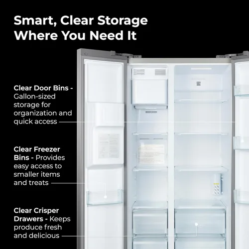 Vista 5 de Kenmore Accela Chill, refrigerador lado a lado con congelador de 36 pulgadas, dispensador de agua y hielo, estantes de vidrio ajustables