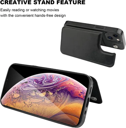 Vista 5 de ONETOP - Funda tipo cartera para iPhone 13 Mini con tarjetero, color negro Kickstand,ID/Cash Holder,Case Wallet with Card Slots,Double Magnetic