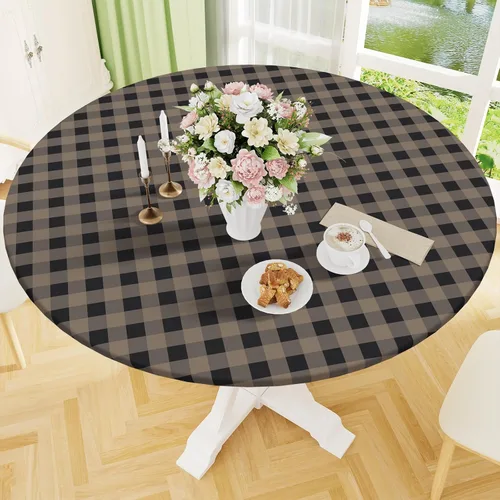 Vista 10 de Smiry - Mantel redondo de picnic de vinilo elástico impermeable con respaldo de franela, mantel de vinilo ajustable para mesas de 31-35 pulgadas