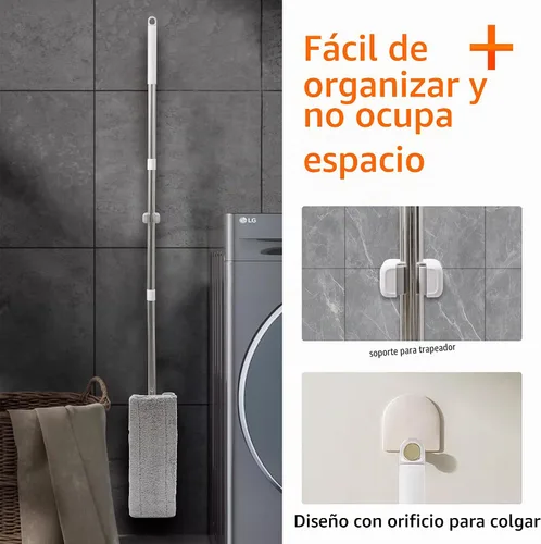 Vista 9 de Trapeador húmedo de microfibra de 360° para limpieza de suelos; 4 almohadillas de microfibra reutilizables resistentes; altura ajustable
