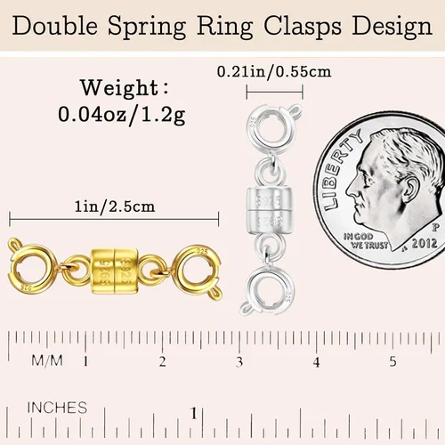 Vista 2 de Cierre magnético para collar S925 con doble anillo de resorte, convertidor de plata de ley, extensor de collar para pulsera y joyería