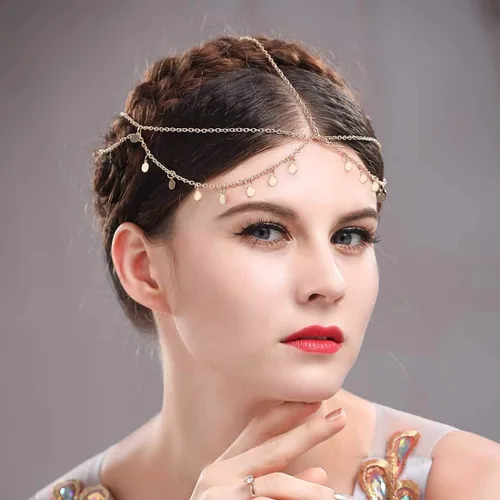 Vista 5 de Diademas para las mujeres, cadena para cabeza con lentejuelas, Aukmla Alloy
