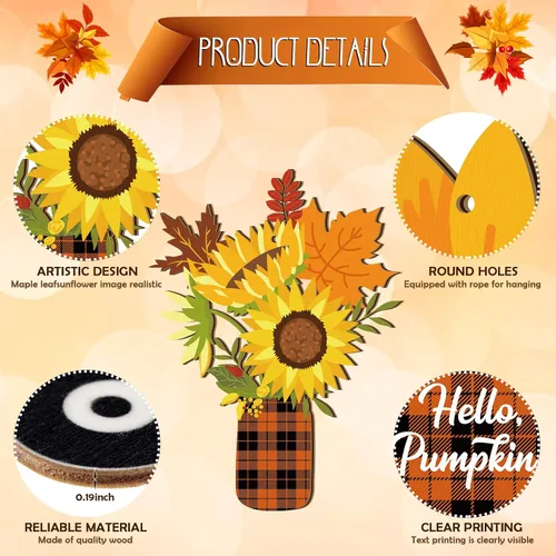 Vista 5 de Weysat 24 adornos de otoño para árbol de Acción de Gracias, gnomos de madera, adornos colgantes de gnomos de girasol, decoración de madera