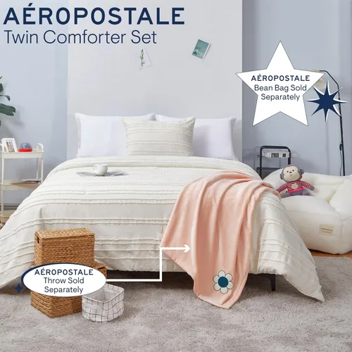 Vista 3 de Aeropostale Eloise - Juego de edredón de 2 piezas para dormitorio y funda a juego, individual, marfil