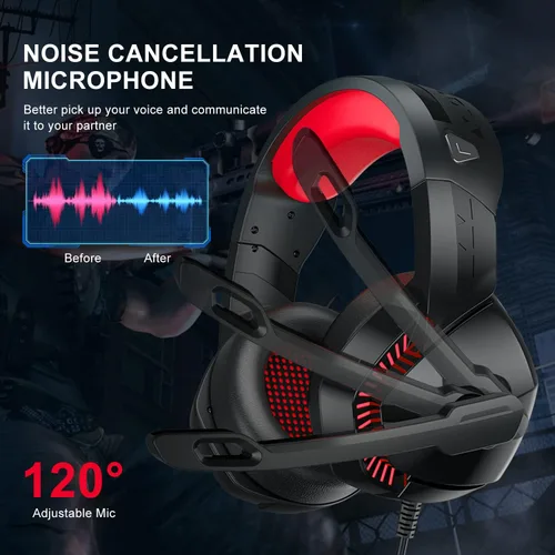 Vista 3 de Auricular para juegos para PS4, Xbox One, computadora, laptop, Mac, PS4 con micrófono, auriculares sobre la oreja, cancelación de ruido, sonido