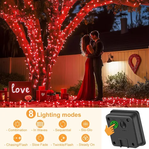 Vista 2 de 2 Pack de luces solares de Navidad para exteriores, tira de luces solares de 80 pies con 240 LED para exteriores, impermeables, 8 modos de luz