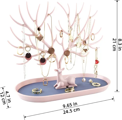 Vista 4 de MORE&LESS Antlers - Soporte de exhibición de joyas, estante de torre de árbol, organizador colgante para anillos, aretes, collares, pulseras