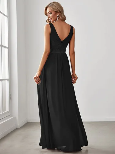Vista 2 de Ever-Pretty Vestido de noche maxi de gasa con cuello en V y encaje elástico sin mangas para mujer 0163A