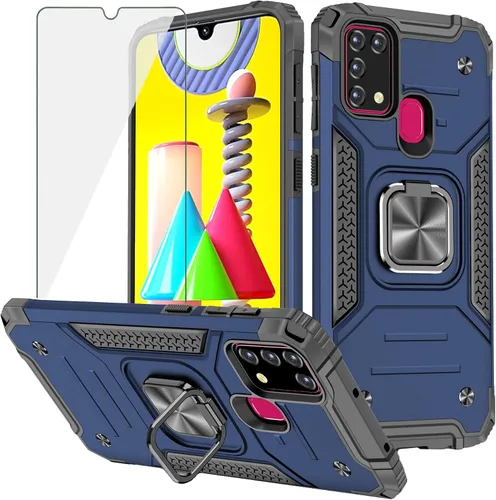 Vista 9 de Asuwish Funda de teléfono para Samsung Galaxy M30s M21 M31/M21s/F41 y protector de pantalla de vidrio templado, accesorios de soporte de anillo