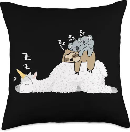 Vista 4 de Cute Sleeping Sloth With Baby Koala Mama Bear Gift Unicorn Llama & Lazy Sloth Mama Bear & Baby Koala almohada, 16 x 16 pulgadas, multicolor