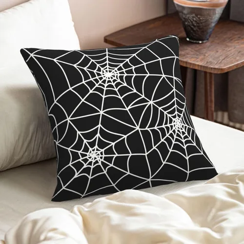 Vista 6 de Juego de 2 fundas de almohada de Halloween de 16 x 16 pulgadas, fundas cuadradas de lino decorativas de lino para el hogar, la cama o el sofá