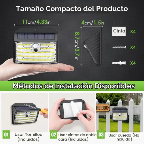 Vista 4 de CLAONER Luces solares para exteriores [126 LED], luces inalámbricas con sensor de movimiento, luces de seguridad impermeables IP65, 3 modos, ángulo