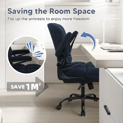 Vista 7 de Silla de oficina con ruedas, silla ergonómica para computadora de oficina en casa con reposabrazos abatibles, silla de escritorio ajustable
