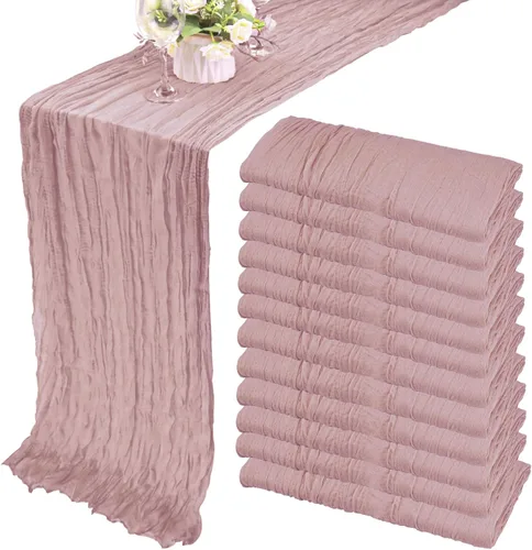 Vista 29 de Pack de 12 caminos de mesa de estopilla de 35x72 pulgadas, bohemio, de gasa, rústico, tela de queso, camino de mesa largo romántico para boda Azul