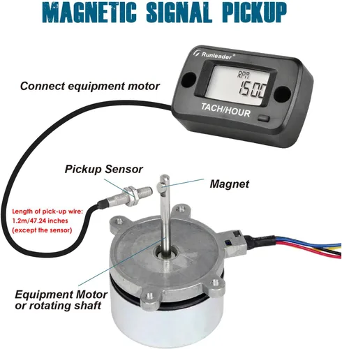 Vista 7 de RL-HM019C - Medidor magnético de pastilla/hora Rotating Shaft, IP68 Waterproof LCD Maintenance Reminder for Pressure Washer, Air Compressor, PTO