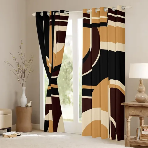 Vista 3 de Cortinas opacas abstractas de 30 % a 50 % geométricas para dormitorio, sala de estar, decoración de línea a rayas, cortinas con aislamiento térmico