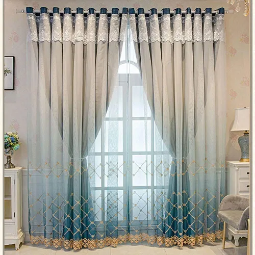 Vista 13 de Amidoudou 1 par de cortinas geométricas de doble capa para sala de estar, cortinas bordadas con patrón de diamante degradado para dormitorio