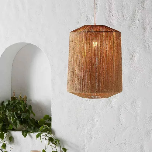 Vista 3 de Lámparas colgantes de viento silencioso hechas a mano, cuerda de cáñamo, luz vintage celing, mimbre país, ratán, iluminación para el hogar