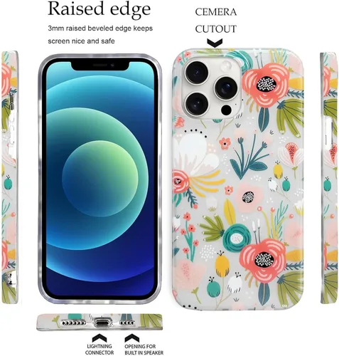 Vista 7 de J.west Funda para iPhone 13 Pro Max, funda transparente floral flexible de TPU a prueba de golpes, diseño elegante transparente, funda protectora