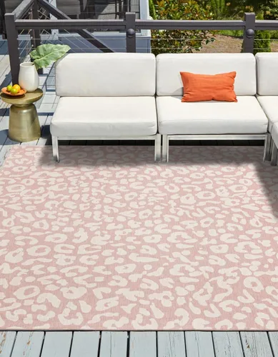 Vista 34 de Unique Loom colección Outdoor Safari Alfombra para exteriores - Leopardo (13' redonda, azul/gris)