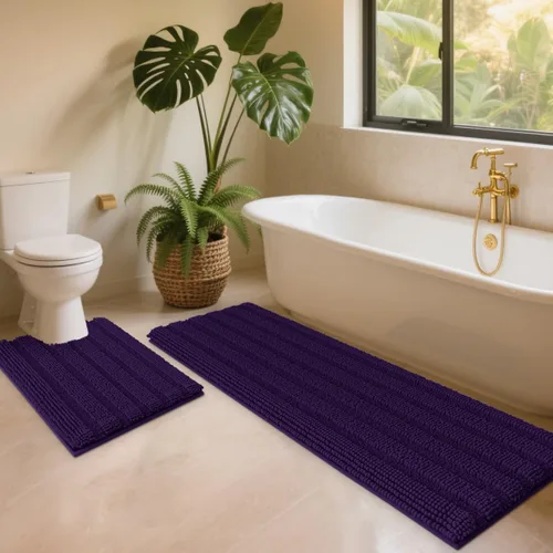 Vista 33 de ACCUMTEK - Juego de alfombras de baño a rayas beige de 3 piezas, ultrasuaves, antideslizantes de chenilla, alfombras de baño mullidas y absorbentes