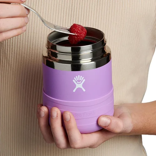 Vista 3 de Hydro Flask Recipiente de alimentos aislado – Contenedor de aperitivos para niños y lonchera – Tarro de comida de 12 onzas en color morado anémona