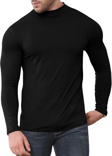 Vista 2 de Uni Clau Suéter de cuello alto falso para hombre, de manga larga, suéter básico ajustado