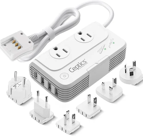 Vista 12 de Ceptics Convertidor de voltaje de Sudáfrica - Convertidor de 200 W de 220 V a 110 V para dispositivos como rizador, alisador, cargadores, enchufe